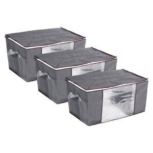 Clothes Storage Bag 3pcs Foldable Closet Organizers with Handles Grey